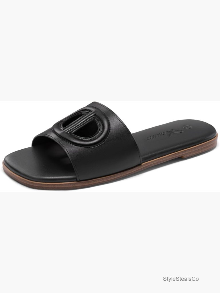 Square Toe Flat Sandals Slip On Slide Beach Sandals Women